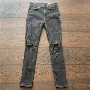 rag & bone Distressed High Rise Anke Skinny Jeans Black